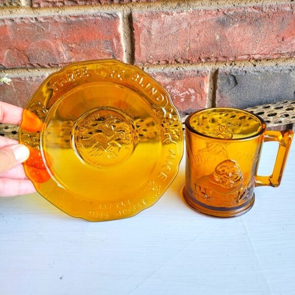 Vintage Amber Glass Nursery Rhyme Mug & Bowl Set - Picture 12 of 14